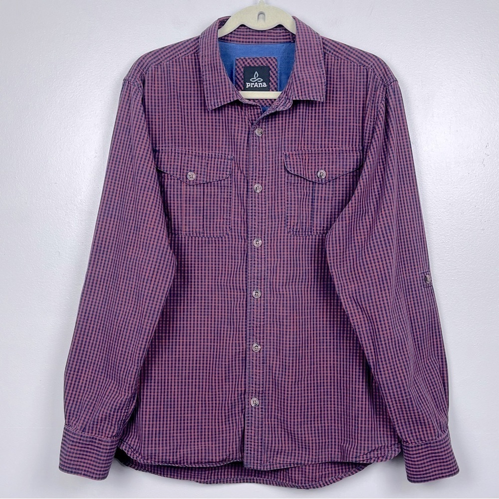 Prana Men's Organic Cotton Chapland Red Checked Button Down Shirt Size L Outdoor